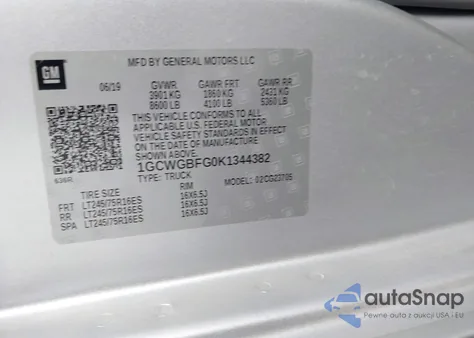 2019 Chevrolet Express 2500 Work Van from USA, damaged, VIN 1GCWGBFG0K1344382